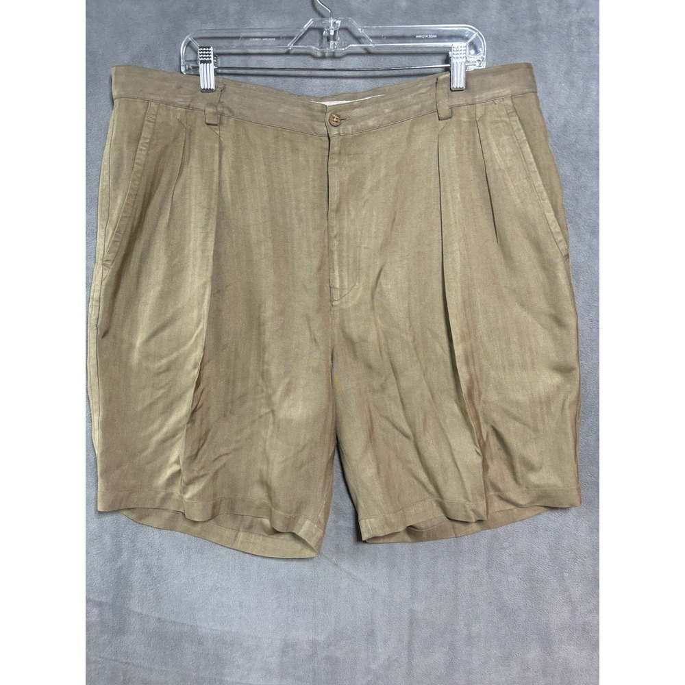 Tommy Bahama Shorts Mens 40 Brown 100% Silk Pleated Chino Beach Summer Relax Fit